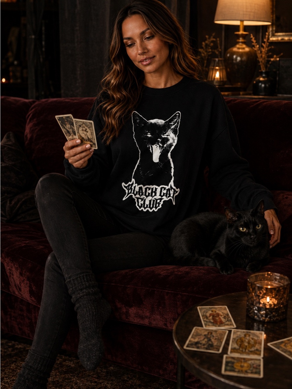 Halloween - Black Graphic 'Black Cat Club' Crewneck Sweat ultra soft